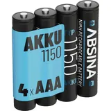 ABSINA AAA Akku 1150 NiMH - Akku AAA Micro mit 1,2V & min. 1050 mAh - AAA wiederaufladbar für Geräte mit hohem Stromverbrauch - Batterien AAA wiederaufladbar ideal für DECT Telefon