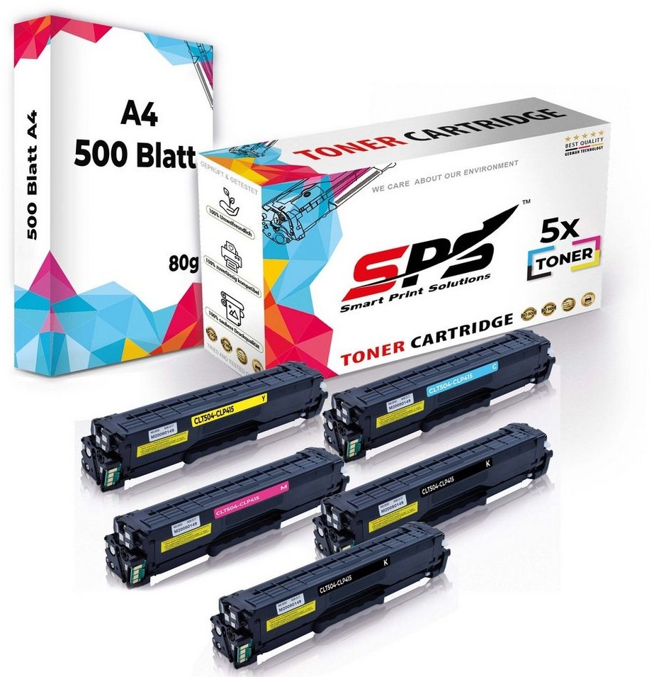 SPS Tonerkartusche Kompatibel für Samsung Xpress SL-C1860FW C504, (5er Pack + A4 Papier) gelb|schwarz