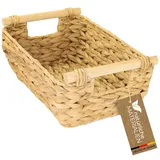 HMF Aufbewahrungskorb Badezimmer geflochten aus Wasserhyazinthe mit Holzgriffen 32 x 22 x 12 cm beige