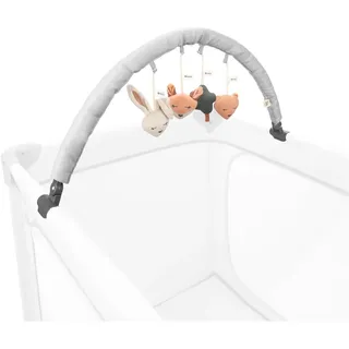 hauck Baby Spielbogen für Reisebetten mit Liegenflächenbreite bis 60 cm, Motorikspielzeug mit Rassel für Unterwegs und Daheim, ab Geburt, Verstellbar, Klappbar (Forest)