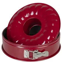 Wenco Springform 26 cm, Kuchenform mit Flach- und Rohrboden, 2 Böden, runde Backform, auslaufsicher, antihaftbeschichtet, rot