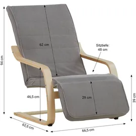 Homestyle4u Relaxsessel Cord 66 x 94 x 62 cm Grau mit Liegefunktion