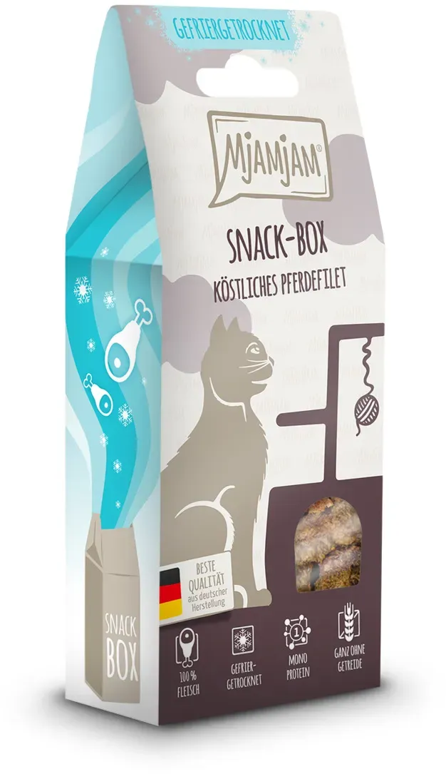 MJAMJAM leckere Snackbox 40g Katzensnack köstliches Pferdefilet