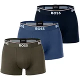 Boss Herren Boxershorts, 3er Pack - Power Trunks, Logo, Baumwollmischung, einfarbig Blau/Grün M