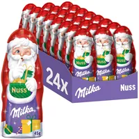 Milka Weihnachtsmann Nuss 24 x 45g I Schoko Weihnachtsmann Großpackung I Weihnachtsschokolade aus 100% Alpenmilch mit Haselnuss