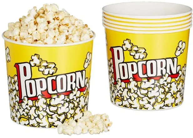 Relaxdays 12 x Popcorn Eimer wiederverwendbar Weiß,Gelb,Rot