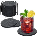 LuxusKollektion Cocktail-Set Untersetzer Gläser Filzuntersetzer Rund 12er Set Dunkelgrau mit Halter