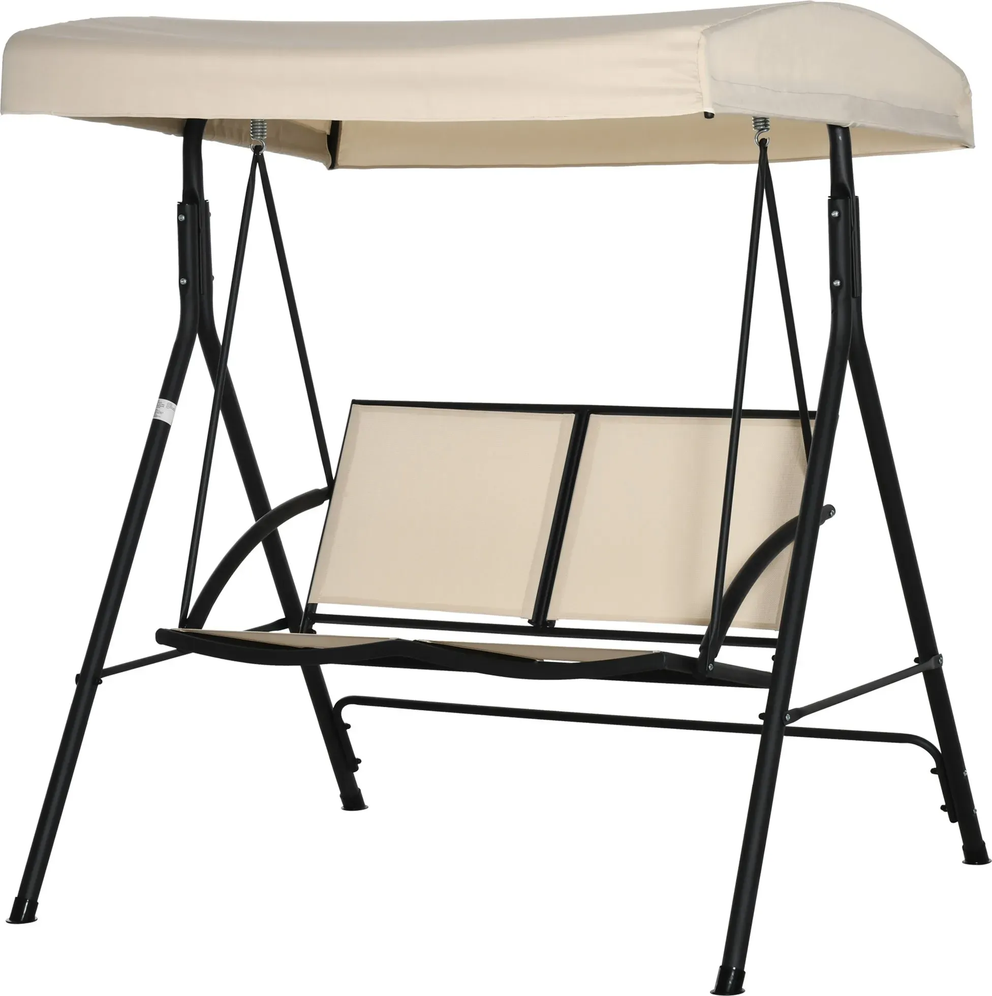 Outsunny Gartenschaukelstuhl für 2 Personen, Outdoor-Schaukelstuhl mit verstellbarem Sonnendach und Sitz aus Textilene, 140x118x162cm Beige   Aosom