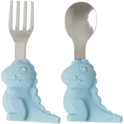 RICE Dino Kinder Besteck Geschenkbox, 19 cm, blau