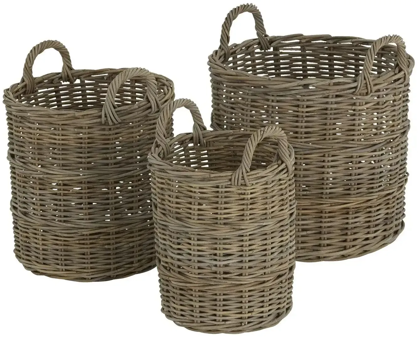 HOME STORY Rattankorb  3er Set   , braun , Rattan , Maße (cm): H: 40  Ø: 45