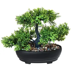 Kunstpflanze Bonsai Buchsbaum 26 x 20 cm im Topf mit Echtsteindeko