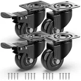 GBL Möbelrollen Schwerlast mit 2 Bremsen + Schrauben - 50mm 200KG - 4 Lenkrollen mit Bremse im Set - keine Spuren & Leise - Schwerlastrollen Transportrollen Rollen für Palettenmöbel