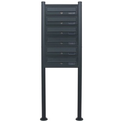 HELO24 Standbriefkasten Briefkastenanlage 6 Fächer (1×6) ZH6 grau