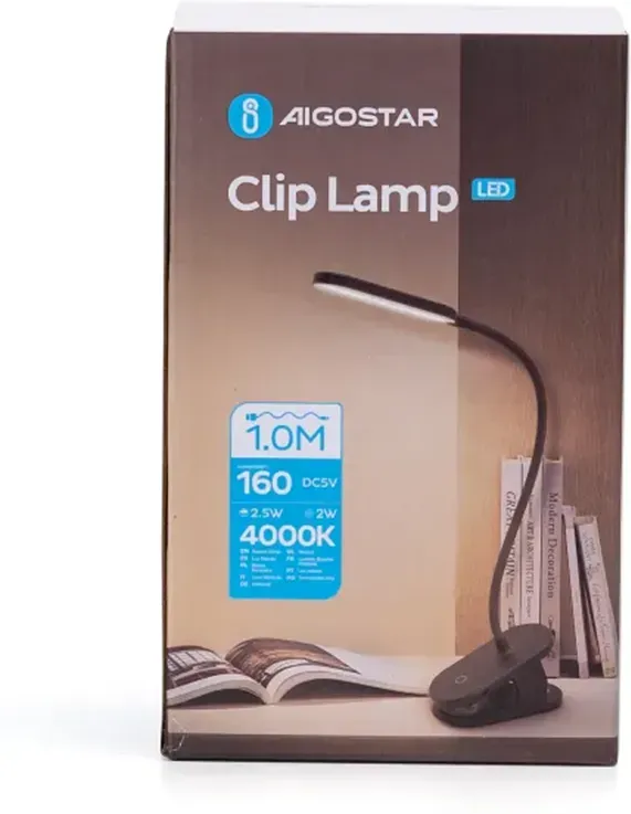 Aigostar LED Clip Lampe Wiederaufladbar 3 Einstellungen 4000K Naturweiß Schwarz 2.5W 160lm