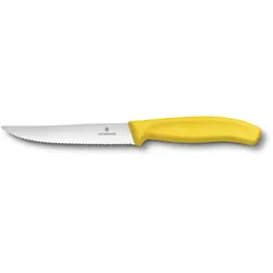 Victorinox Steakmesser / Pizzamesser Swiss Classic 12 cm, mit extra scharfem Wellenschliff, gelb