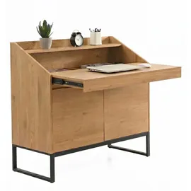 FineBuy Sekretär MDF 100cm Eiche Dekor Kompakt Schreibtisch mit Stauraum Home Office