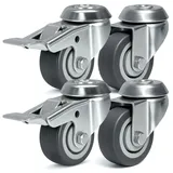 PRIOstahl Möbelrollen Klein mit Rückenloch 50mm Set mit Bremse - Lenkrollen bis 160kg Schwerlastrollen - Spurlos Abrollende Laufrollen Rollen für Möbel Arbeitstisch Werkstatt Räder Transportroller