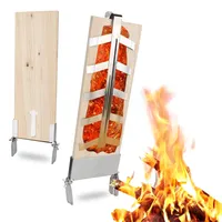 Jopassy Flammlachsbrett Räucherbrett 2er Set, 5 Stufen einstellbar, mit Stabiler Edelstahl-Halterung, Lachs bis 2,5kg, Outdoor Grill zedernholzbrett, für Feuerschalen Feuerkorb