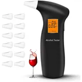 RUTIDA Alkoholtester, Polizeigenau Alkoholmessgeräte Promillemessgerät mit 12 Mundstücken, Professioneller Alkohol Tester mit Digitaler LCD-Anzeige und Halbleiter Sensorik