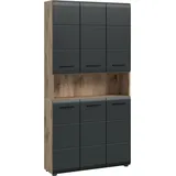WELLTIME Stauraumschrank WELLTIME "FLORENZ, Höhe 185 cm, 4 oder 6 Türen, viel Stauraum", grau (nox oak nb, schwarz matt), B:90cm H:185cm T:30cm, Holzwerkstoff, MDF, Schränke, Stauraumschrank, hochwertige MDF Front, Griff schwarz, Badschrank, Bad