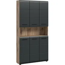 WELLTIME Stauraumschrank WELLTIME "FLORENZ, Höhe 185 cm, 4 oder 6 Türen, viel Stauraum", grau (nox oak nb, schwarz matt), B:90cm H:185cm T:30cm, Holzwerkstoff, MDF, Schränke, Stauraumschrank, hochwertige MDF Front, Griff schwarz, Badschrank, Bad