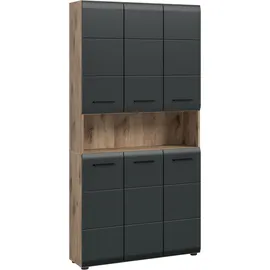 WELLTIME Stauraumschrank WELLTIME "FLORENZ, Höhe 185 cm, 4 oder 6 Türen, viel Stauraum", grau (nox oak nb, schwarz matt), B:90cm H:185cm T:30cm, Holzwerkstoff, MDF, Schränke, Stauraumschrank, hochwertige MDF Front, Griff schwarz, Badschrank, Bad