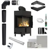 KRATKI LUCY Links Kamineinsatz 12 kW Ø 200 SCHWARZ Einbauset - Schwarz