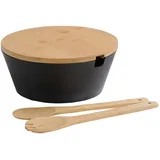 KESPER Obst und Salatschale mit Besteck, Bambus, | Material: Bambus Ø 26 cm, Höhe: 11 cm, schwarz