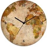 ARTland Wanddeko Wanduhr ohne Tickgeräusche Glas Funkuhr Ø 30 cm Rund Lautlos Weltkarte