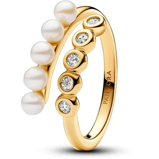 Pandora Timeless Behandelte Süßwasserzuchtperlen & Steine Offener Ring aus Sterling Silber mit vergoldeter Metalllegierung und Zirkonia, Größe: 52,