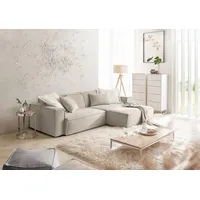 Ecksofa 3C CANDY "Matteo L-Form" Sofas Gr. B/H/T: 276cm x 72cm x 168cm, Longchair rechts, beige (sand) mit auffälliger Kedernaht, Feincord-Bezug, Lounge-Charakter