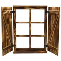 UNUS HOME Wanddekoobjekt Deko-Fenster Sprossenfenster mit Fensterläden (63x4x45cm), Holz geflammt, Holzfensterrahmen, Dekofensterrahmen, Dekofenster braun