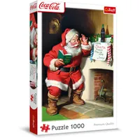 Trefl 10922 Coca-Cola, Weihnachtsmann am Kamin-Puzzle 1000 Elemente-Weihnachtspuzzle, für