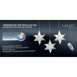 FHS International LED-Galaxy-Sterne 3er weiß je 8 warmweiße RGB LED, 6/18 Timer - Weiß