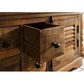 Massivmoebel24 Rodez TV-Lowboard 220x45x60 cm Dunkelbraun Geölt Holz, Metall, Massivholz