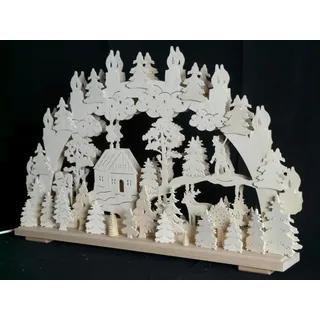 Schwibbogen el. Beleuchtet Waldmotiv mit Jäger ,Haus und Tiere B x H=70x43cm NEU