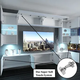 Belini Wohnwand Vollausstattung Wohnzimmer-Set Moderne Schrankwand mit LED-Beleuchtung Anbauwand TV-Schrank Weiß