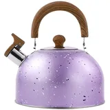 Xafrstyu Moderne Wasserkessel Induktion, 2/3L Wooden Wasserkessel Induktion, Edelstahl Pfeifkessel, Edelstahl Teekessel, Cool-Touch-Griff für Tee Kaffee, GlasKeramikherd (Lila,3 L)