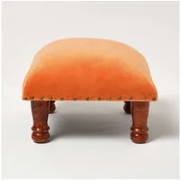 Homescapes Fußhocker Samthocker Mable – orange mit Holzbeinen, 40 x 40 x 25 cm 40 cm x 25 cm x 40 cm