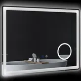 kleankin LED Badezimmerspiegel, Badspiegel mit 3x Vergrößerung, 80 x 60 cm Wandspiegel