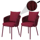 MCW MCW-P89 Gartenstuhl 2er-Set 180 g/m2 Seilgeflecht Rope 59 x 59 x 108 cm bordeaux