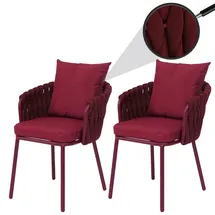 MCW MCW-P89 Gartenstuhl 2er-Set 180 g/m2 Seilgeflecht Rope 59 x 59 x 108 cm bordeaux