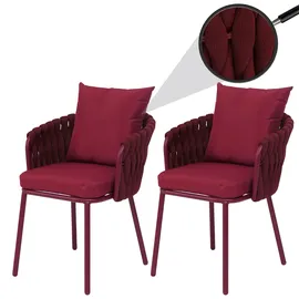 MCW MCW-P89 Gartenstuhl 2er-Set 180 g/m2 Seilgeflecht Rope 59 x 59 x 108 cm bordeaux