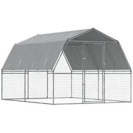 vidaXL Hundezwinger mit Dach Tür, Silbern Verzinkter Stahl - vidaXL