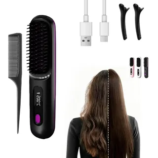Cefryna stylingbürste,Die ERSTE intelligente Syling-Bürste Haarbürste für kurzes Haar,Kabellose Haarbürste mit LED-Anzeige, 3 Temperaturstufen tragbare (Schwarz)