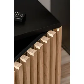 furn.design Wohnwand "Morgan" in schwarz und Jackson Eiche Schrankwand mit Kamin, inkl. Beleuchtung - Schwarz