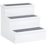 Hundetreppe 3 Stufen Katzentreppe Haustiertreppe Hundetreppe Für Hunde Und Katzen Tiertreppe Einstiegshilfe Mit Teppich Stauraum Für Sofa Bett Tannenholz Weiß 40,5 X 44,5 X 38 Cm - Pawhut