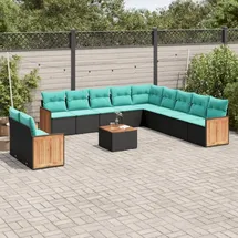vidaXL 12-teiliges Gartensofa-Set mit Kissen schwarz