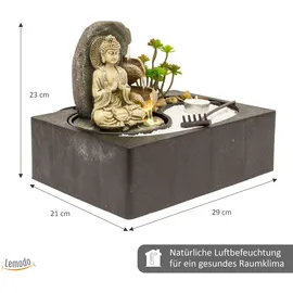 Lemodo Zimmerbrunnen mit LED-Beleuchtung und Buddha, Feng Shui Dekobrunnen mit kleinem ZEN Garten