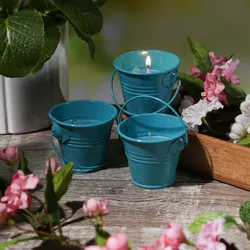 Duftkerzen CITRONELLA - Outdoor Kerzen im Metalleimer - H: 5,5cm - türkisblau - ...